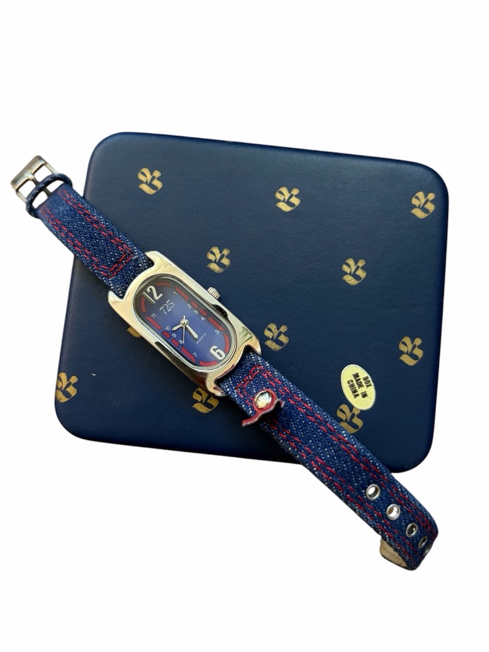 725 Originals Y2K Denim Strap Watch Navy Blue Red Unisex Retro Stainless Steel